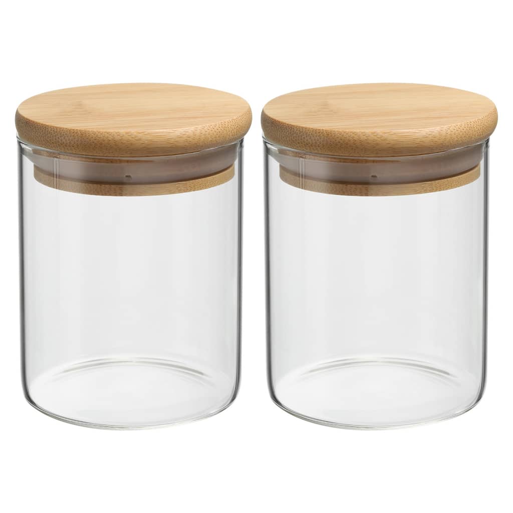 2Pcs 17oz Glass Jar with Airtight Bamboo Lid Glass Kitchen Container (12x8cm) - Transparent