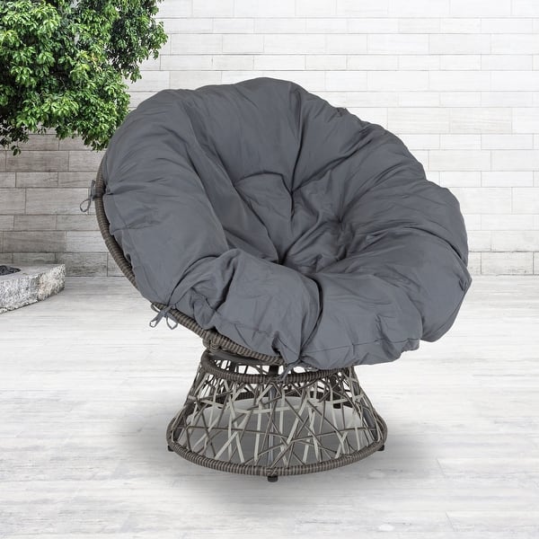 slide 2 of 32, Papasan Swivel Patio Lounge Chair Grey