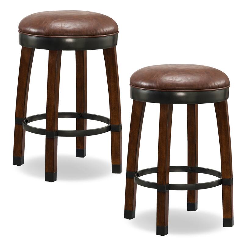 Traditional Wood Faux Leather Counter-height Stool Set of 2