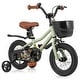 preview thumbnail 1 of 7, Kids Bike with Basket Training Wheels and Adjustable Handlebar 12-Inches - Green