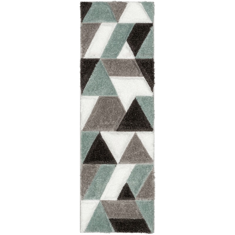 Well Woven San Francisco Holland Geometric Modern Carved Shag Area Rug - 2' 3" x 7' 3" - Light Blue - Runner