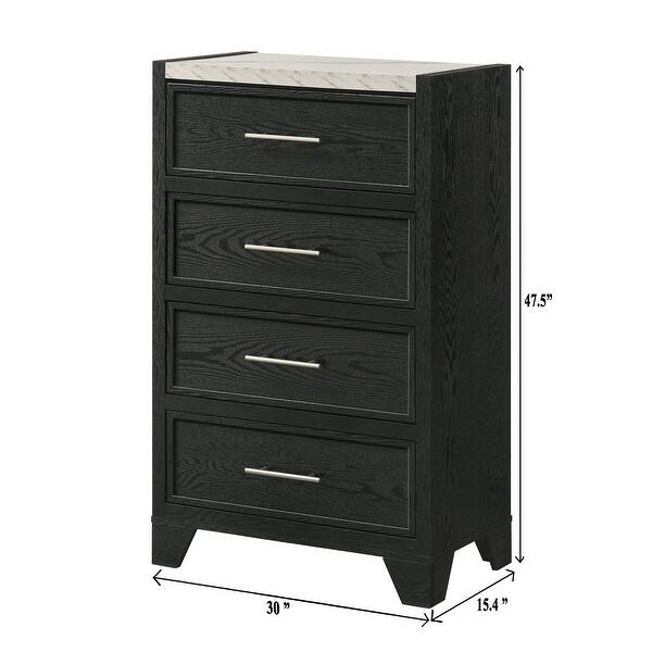 1pc Contemporary Modern White Faux Marble Top 4 Drawers Tall Chest Black  Finish Bedroom Furniture - Bed Bath & Beyond - 43829562
