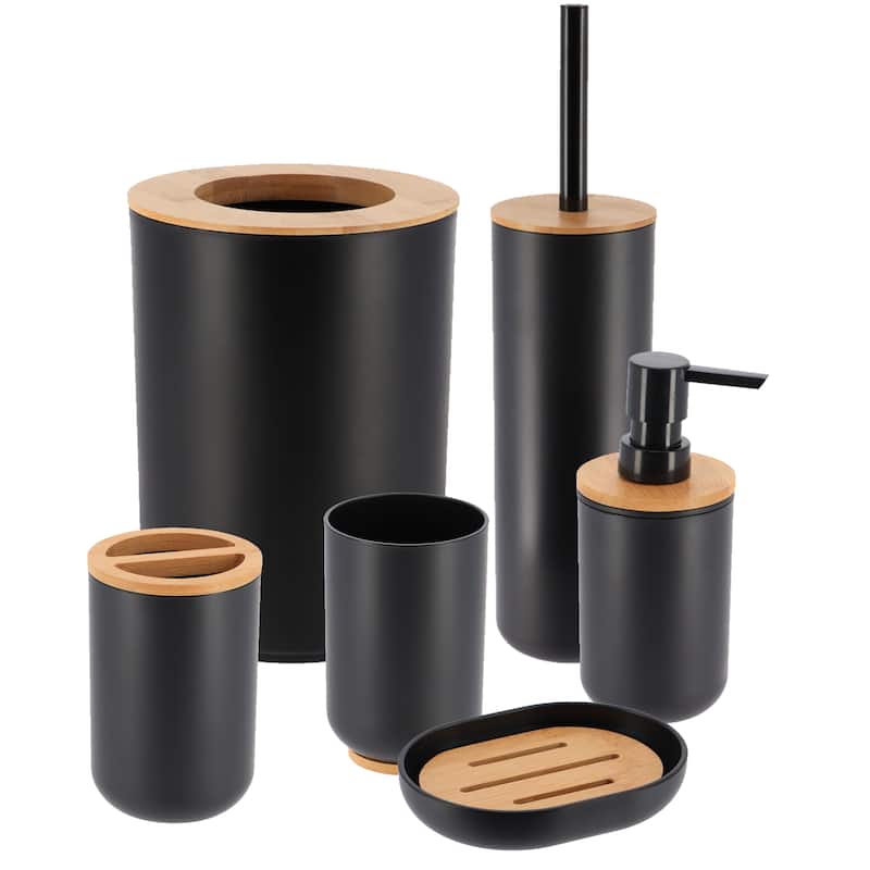 Padang Bathroom Accessories Set Bamboo - Set 6 Pieces - Black
