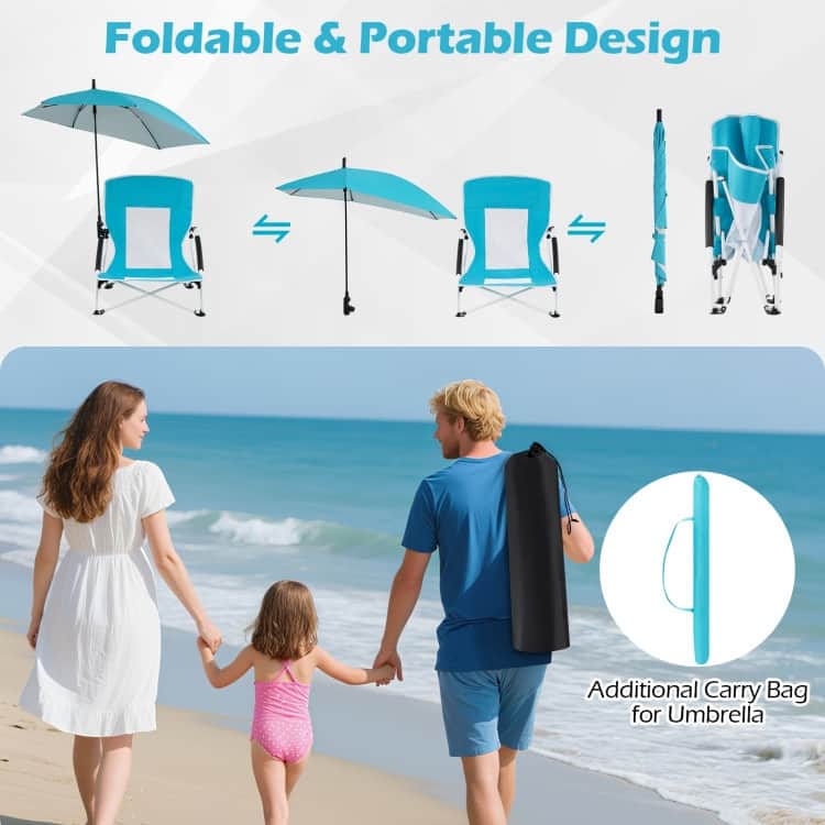 Metal Oxford Fabric Beach Chair with Umbrella and Carry Bag