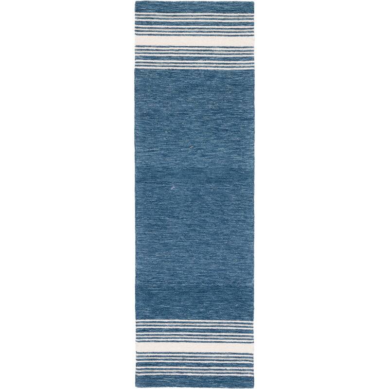 SAFAVIEH Handmade Metro Heidrin Stripe Wool Rug - 2'3" x 8' Runner - Blue/Ivory