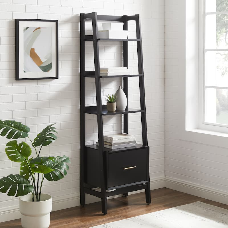 Crosley Landon Small Etagere Bookcase - Matte Black