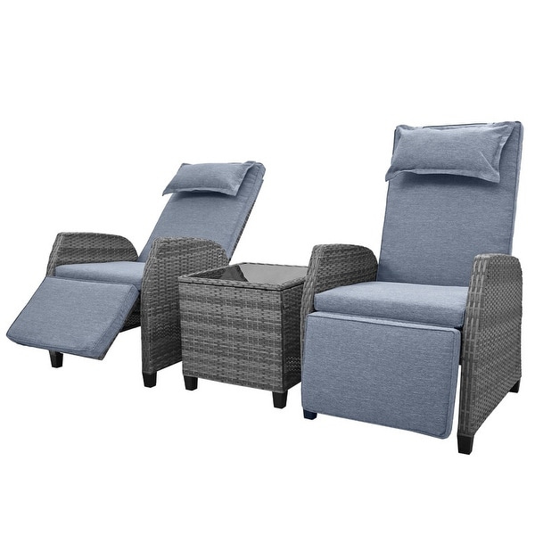 3 Piece Outdoor Rattan Two person Recliner Chair set W Coffee Table On Sale Bed Bath Beyond 37476448