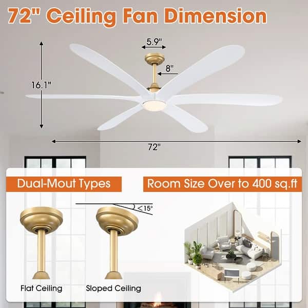 Parrot Uncle 72-inch Gold Modern Propeller DC Motor Ceiling Fan with Light and Remote