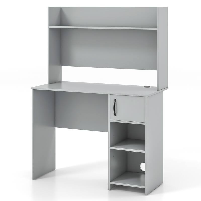 Gymax Computer Desk Home Office Desk w/ Raised Display Shelf & 2 Open