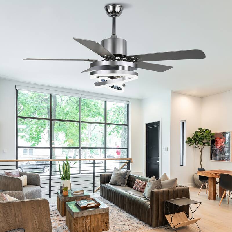 52Inch Modern DIY Shape Reversible Ceiling Fan with LED Light, 6-Speed Ceiling Fan with Remote for Large Room - 52 Inches