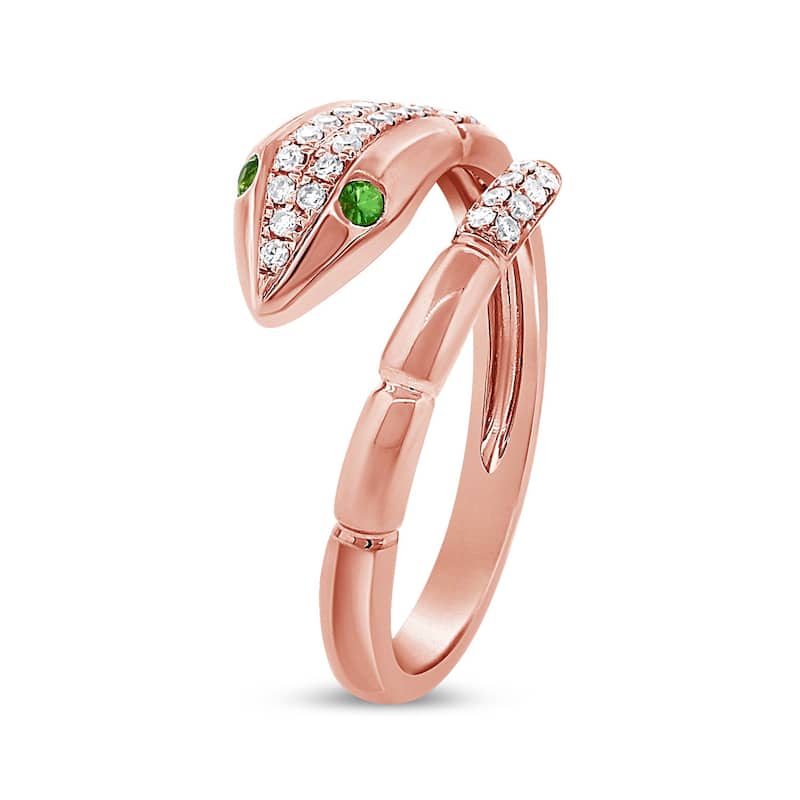 Joelle Collection Diamond Green Tsavorite Snake Wrap Around Ring 14k Gold Size 6.5