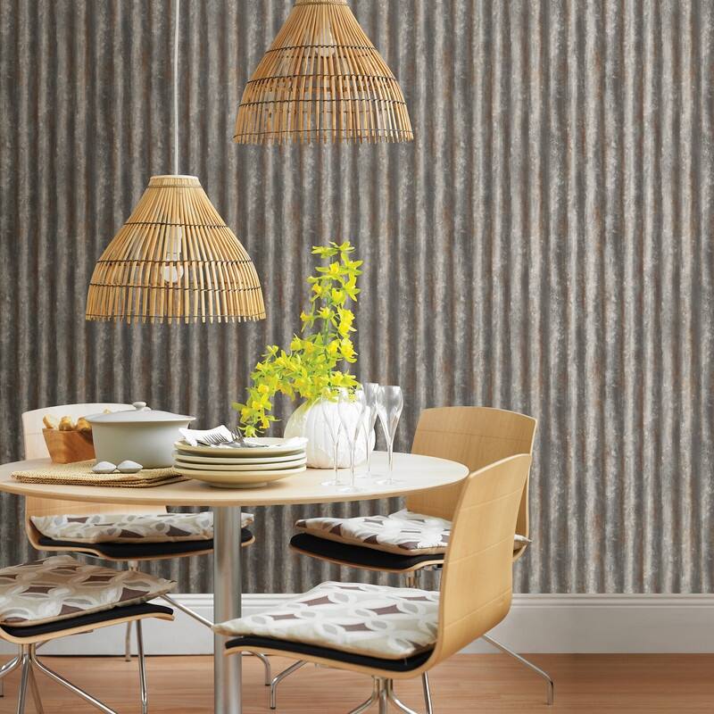 Brewster Alloy Silver Corrugated Metal Wallpaper - 20.5in x 396in x 0.025in