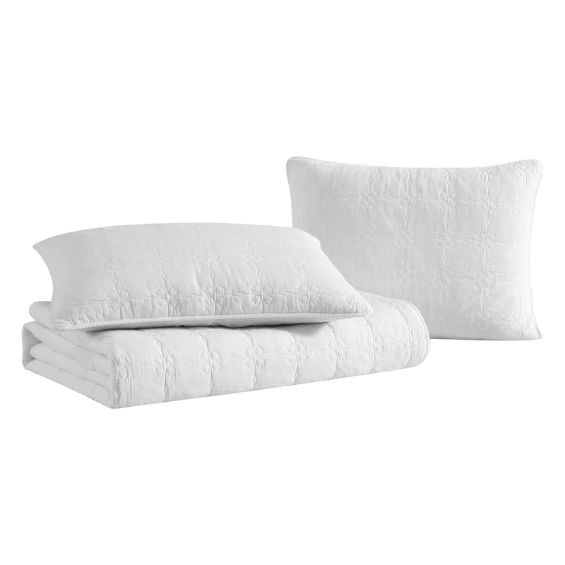 Stone Cottage Floral Trellis Cotton White 4 Piece Quilt Bonus Set
