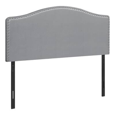 HomeRoots Gray Faux Leather Upholstered Arched Queen Headboard With Nail Head Trim