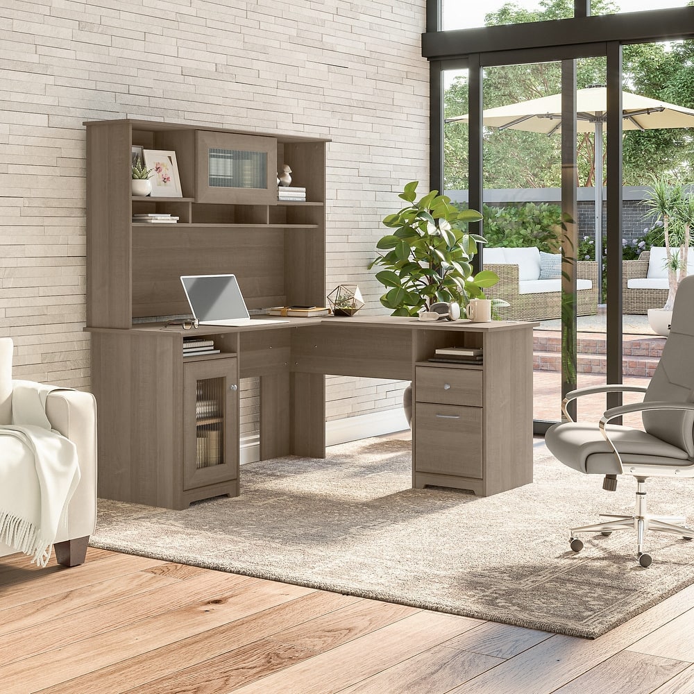 Cabot 60W L-Shaped Desk with Hutch and Storage by Bush Furniture