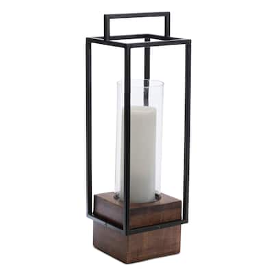 Iron Framed Wooden Base Candle Holder - 20" - Black and Brown
