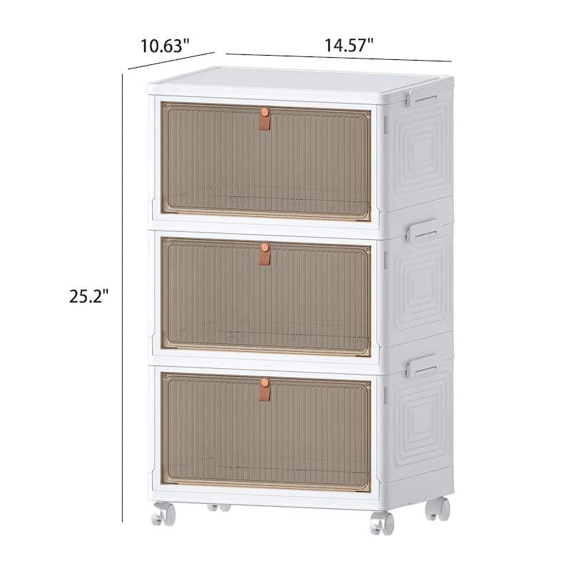 Javlergo 3 Tier Bathroom Storage Cabinet Storage Bins with Lid Stackable Storage Boxes Foldable Storage Organizers