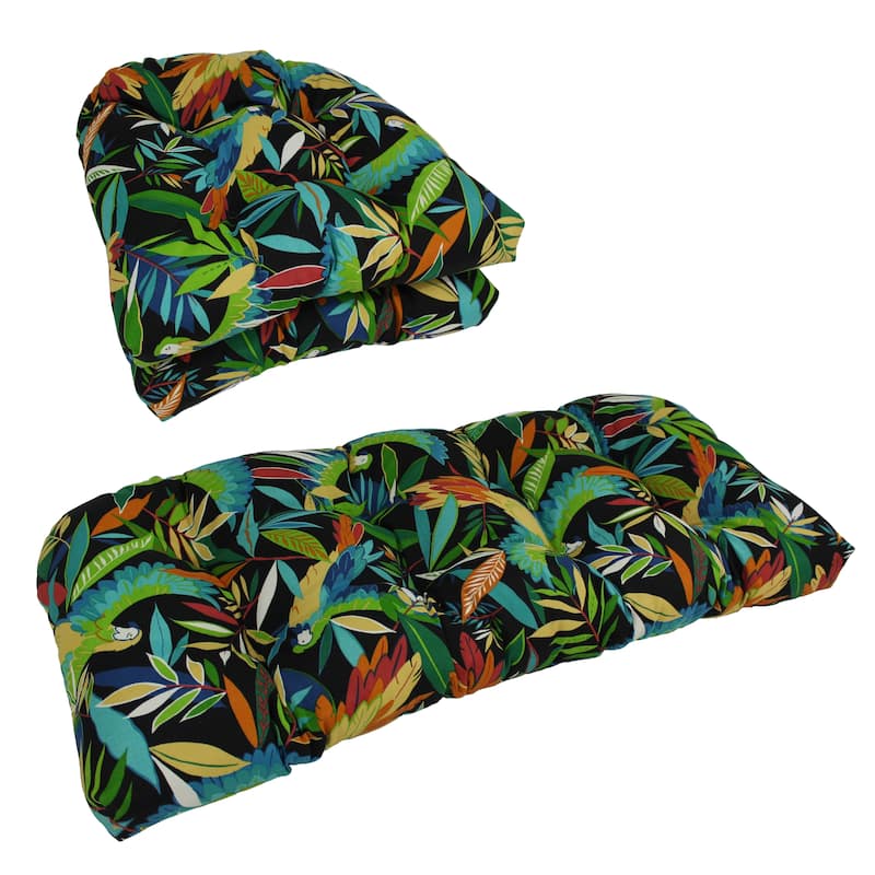 Rounded Back Tufted Indoor/Outdoor Settee Cushion Set (Set of 3) - 19 x 19 - Tucuman Ebony