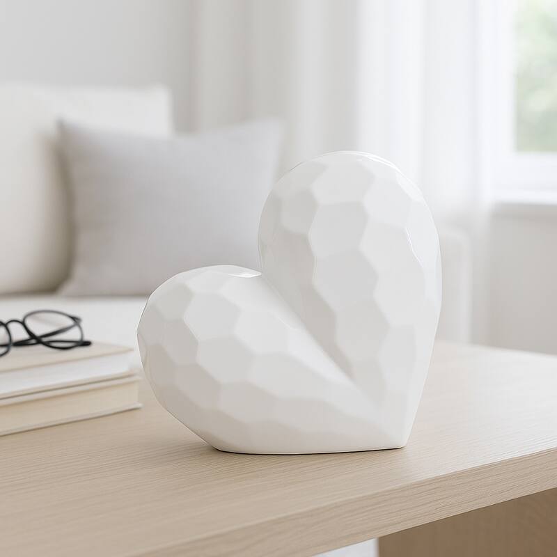 Modern Geometric Heart Sculpture - Ceramic Decorative Object
