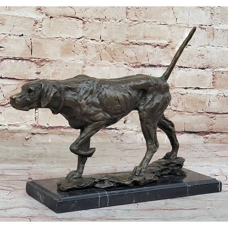 Imitative Dog Following Scent Bronze Sculpture Statue Figure On Marble Base Signed Milo