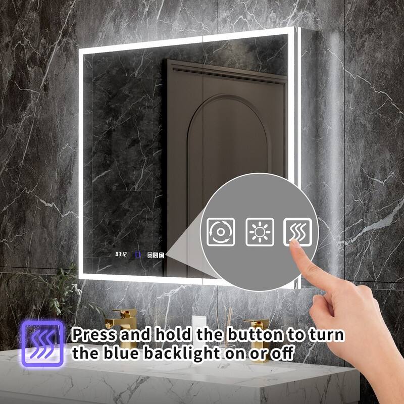 MEDUNJESS Double Opening Frameless Bathroom Mirror Cabinet with Defogging