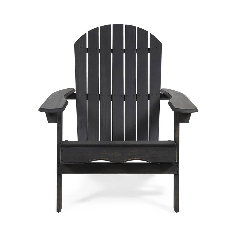 Libo Outdoor Adirondack Chair, Gray Acacia Wood Frame, Slat Panels