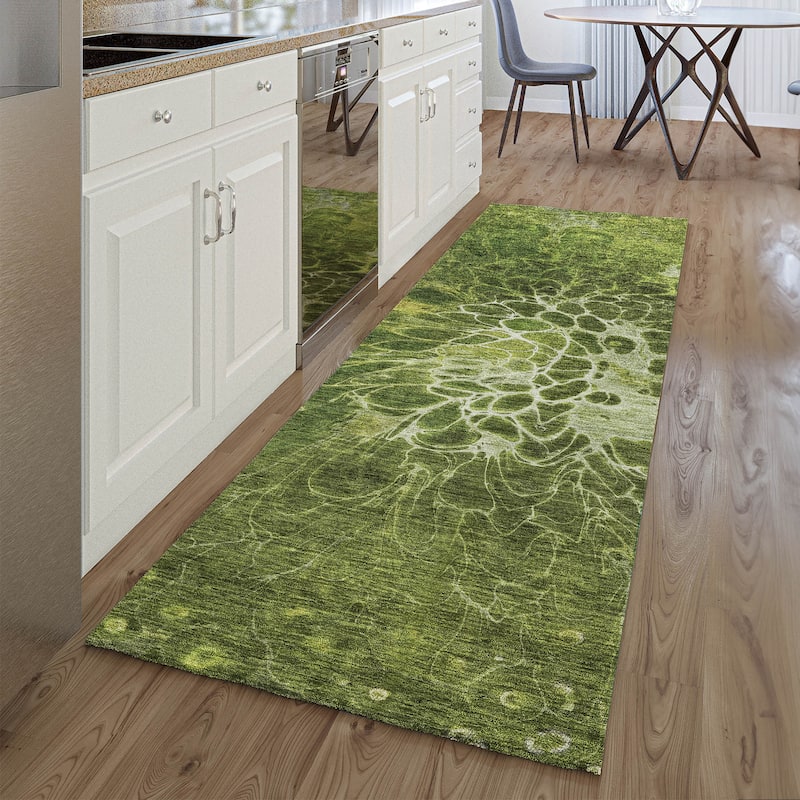 Premium Washable Super Soft Modern Floral Mayfield Rug - Olive - 2' 3" x 7' 6" - Runner