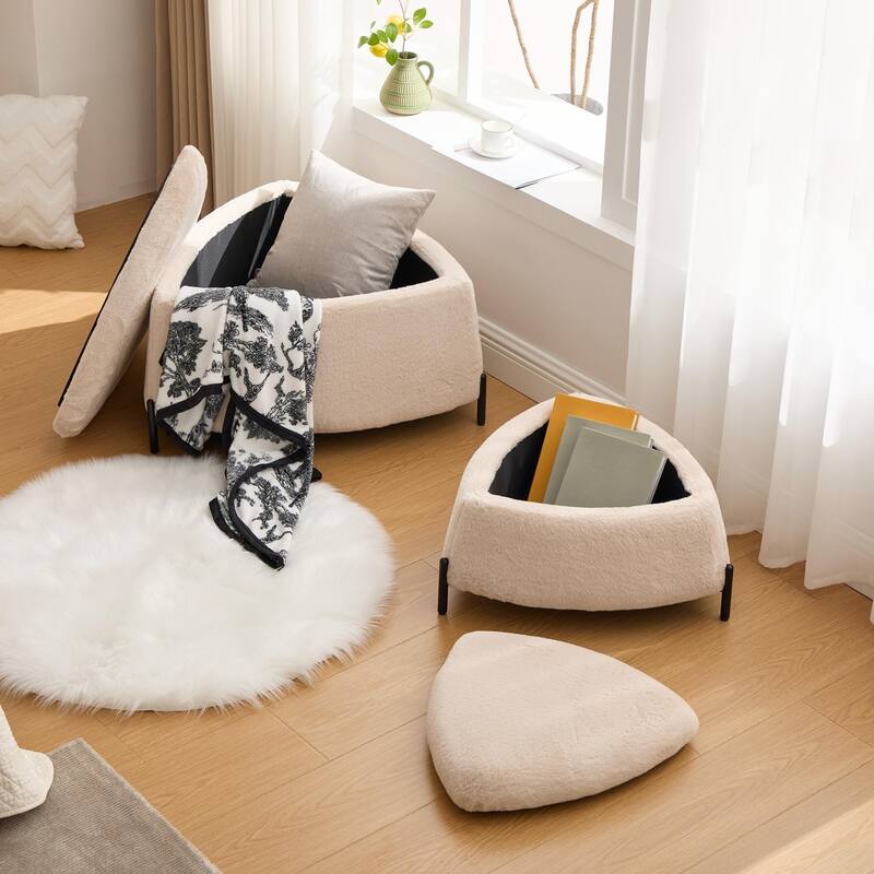 2 Piece Fabric Storage Footstool Set Footstool Shoe Stool with Metal Legs
