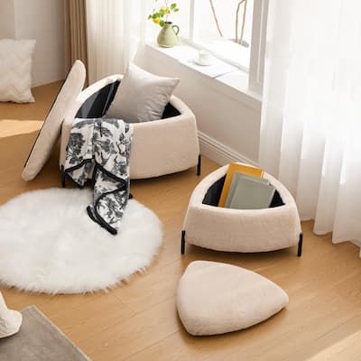2 Piece Fabric Storage Footstool Set Footstool Shoe Stool with Metal Legs
