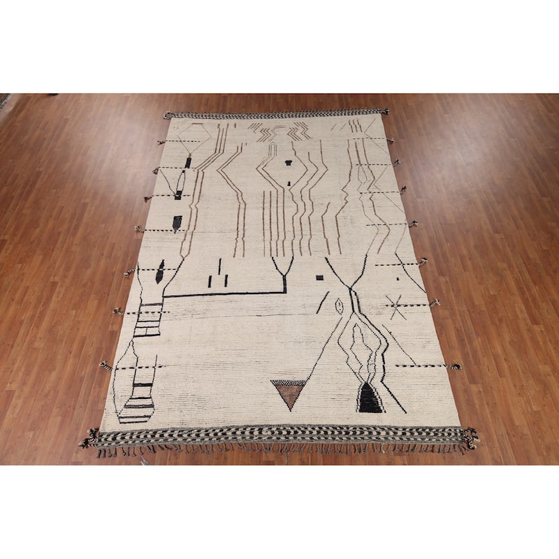 Earth Tone Moroccan Area Rug Handmade Stripe Wool Carpet - 8'8" x 12'11"