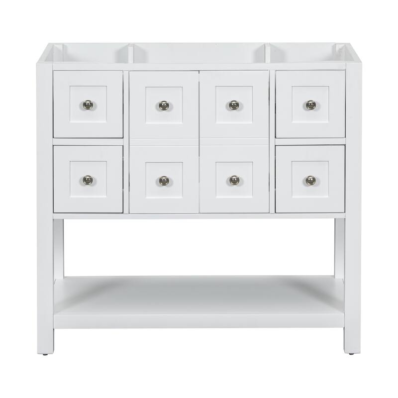 Painted Bathroom Vanity Cabinet with Drawers, Shelves, and Silver Knobs - 35.6"x17.9"x33" - 35.6in L