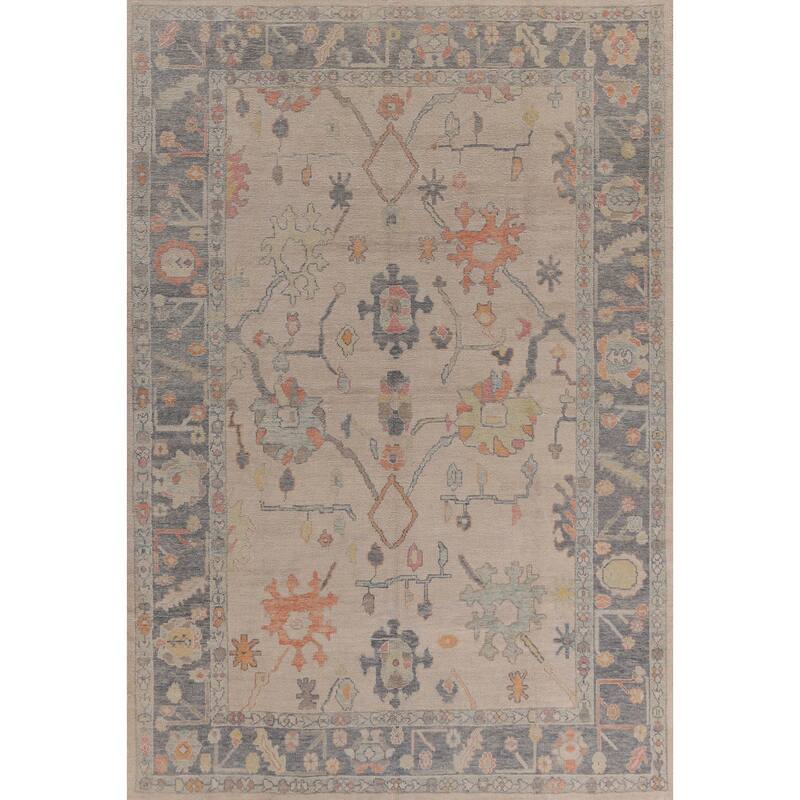 Hand Knotted Oriental 100% Wool Carpet Transitional All-Over Beige & Ivories Oushak Area Rug - 12' 5'' X 8' 9''