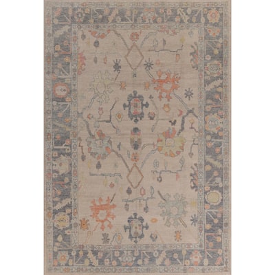 Hand Knotted Oriental 100% Wool Carpet Transitional All-Over Beige & Ivories Oushak Area Rug - 12' 5'' X 8' 9''