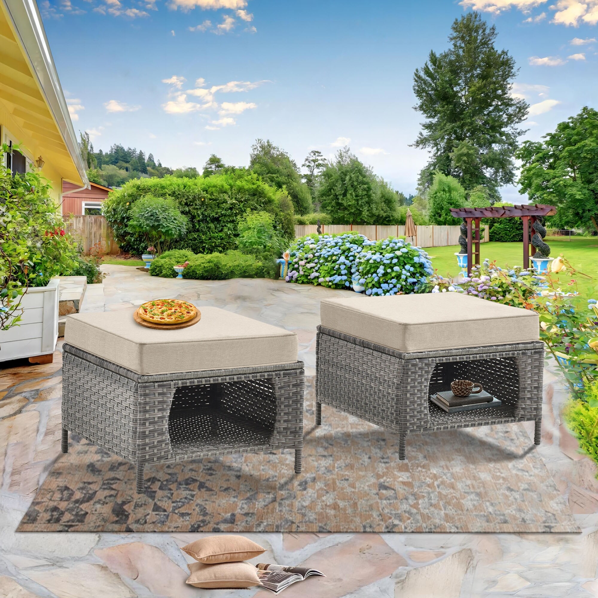 Wicker Patio Furniture Conversation Set with High Back Swivel Chairs and Storage Ottomans Cushions Included Bed Bath Beyond 40292895