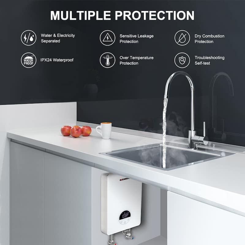 CAMPLUX 1.8 GPM Electric Tankless Water Heater 6kW 240V, White