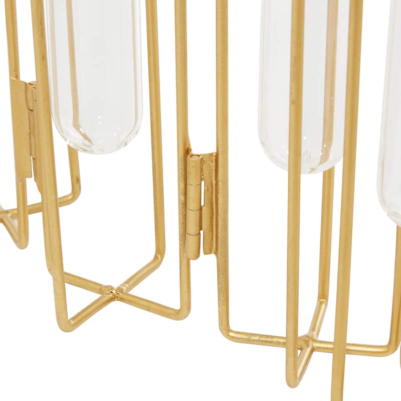 Metal Foldable Decorative Vase with Clear Glass Test Tubes - Gold - Roche River Decor
