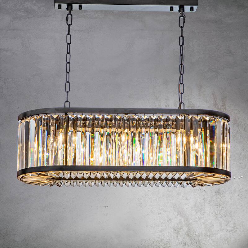 CraftHome 8-Light Black Finish Modern Chandelier for Dining Room with Wrought Iron And Crystal Accents
