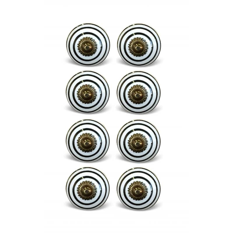 1.5" Set of 8 Ceramic Flower Drawer Knobs with Bronze Finish Round Decorative Pulls for Cabinets - 1.5” x 1.5” x 1.5”