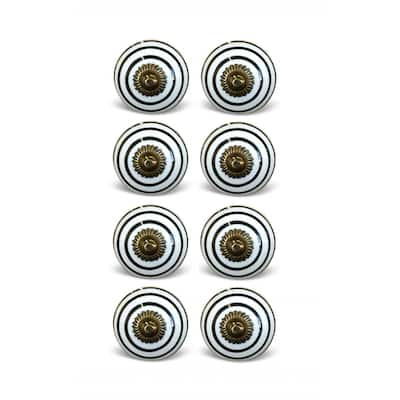 1.5" Set of 8 Ceramic Flower Drawer Knobs with Bronze Finish Round Decorative Pulls for Cabinets - 1.5” x 1.5” x 1.5”
