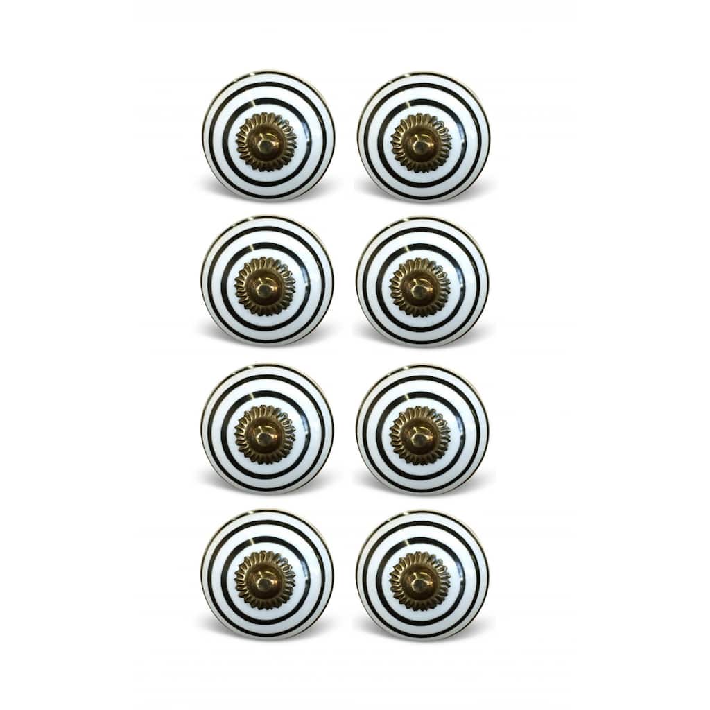 1.5" Set of 8 Ceramic Flower Drawer Knobs with Bronze Finish Round Decorative Pulls for Cabinets - 1.5” x 1.5” x 1.5”