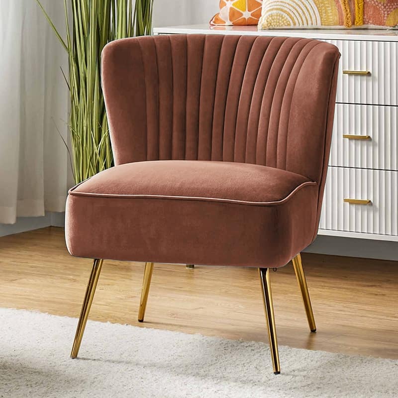 Monica 22''W Upholstered Modern Tufted Accent Side Chair with Gold Legs by HULALA HOME