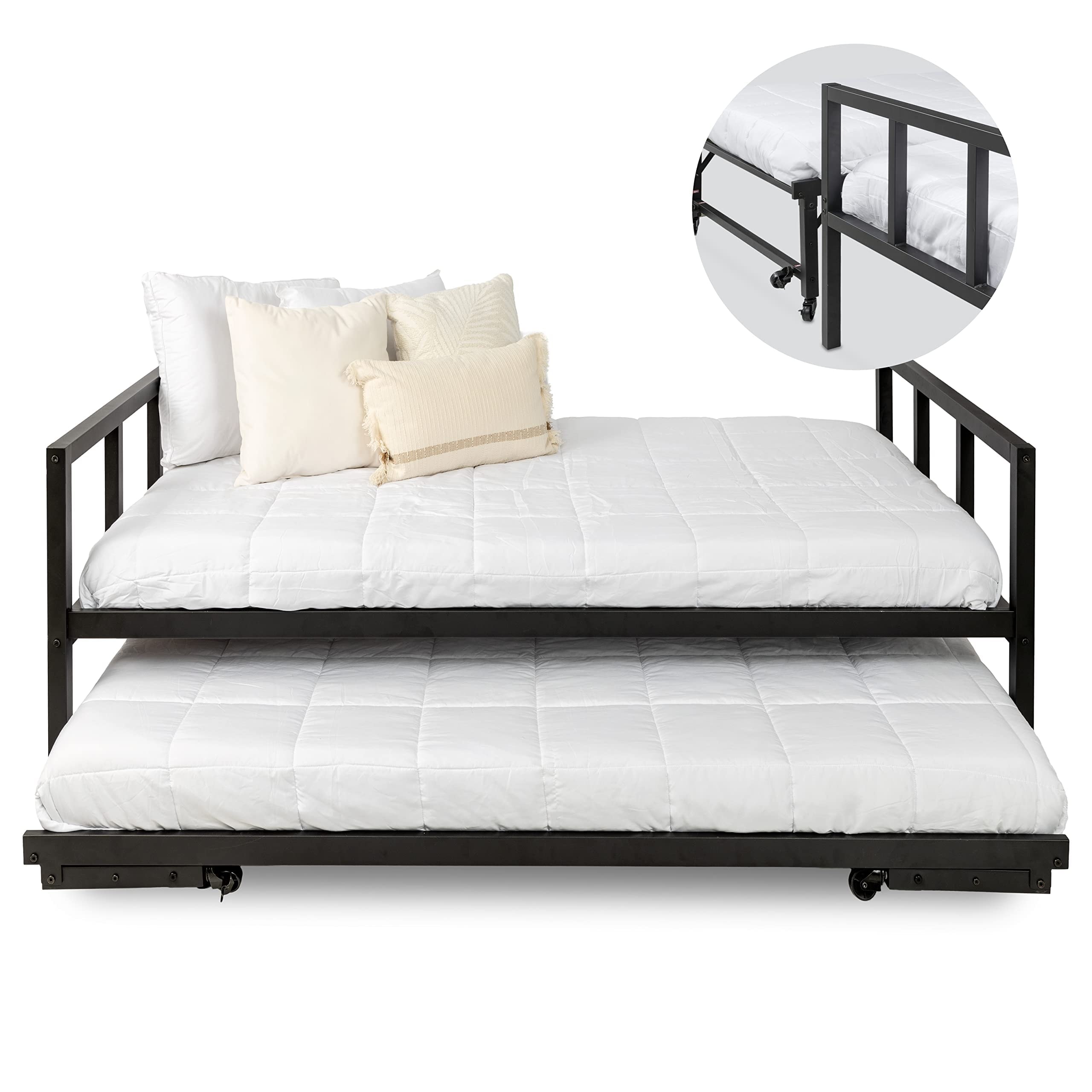 Twin Daybed and Fold- Up Trundle Set, Black Frame - Mattresses Sold Separately