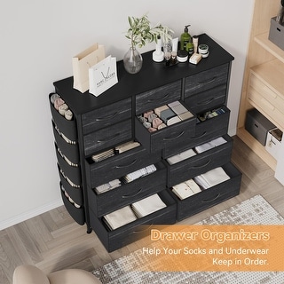 5 Drawer Fabric Dresser with Wooden Top,Large Storage Space