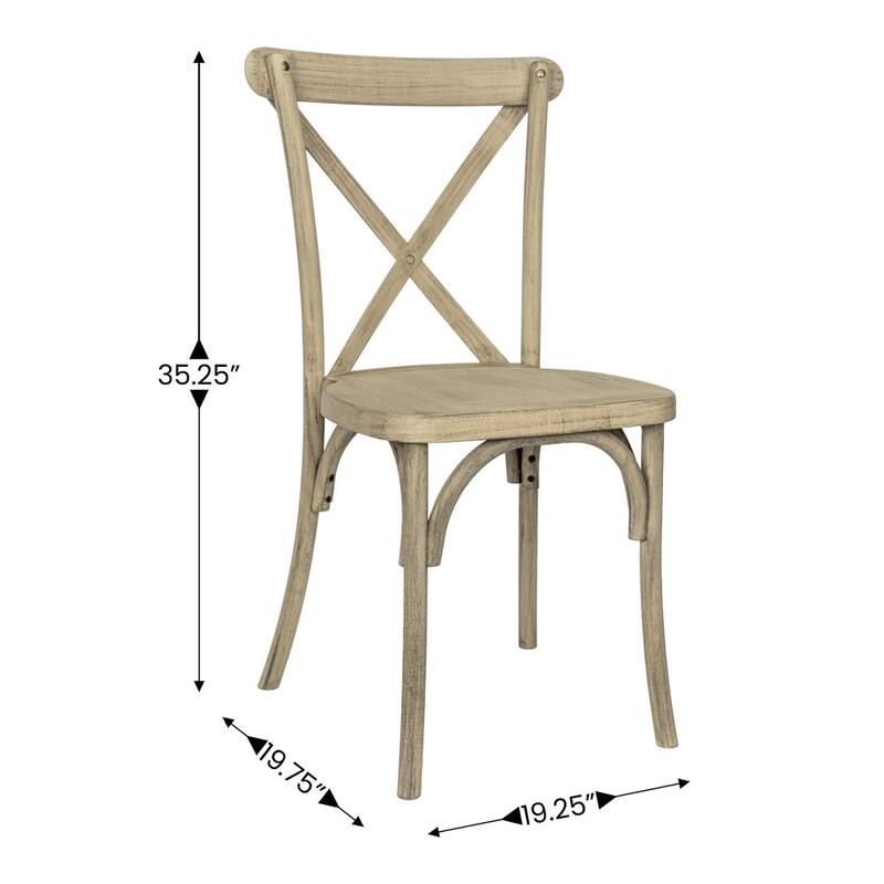 2PK Indoor/Outdoor Commercial Grade Wood Look Resin Cross Back Chair - 19.25"W x 19.75"D x 35.25"H