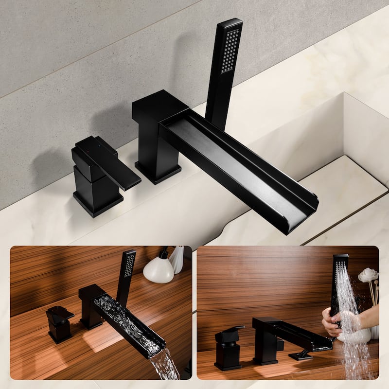 Solid Brass Single-Handle Deck Mounted Waterfall Roman Tub Faucet with Hand Shower