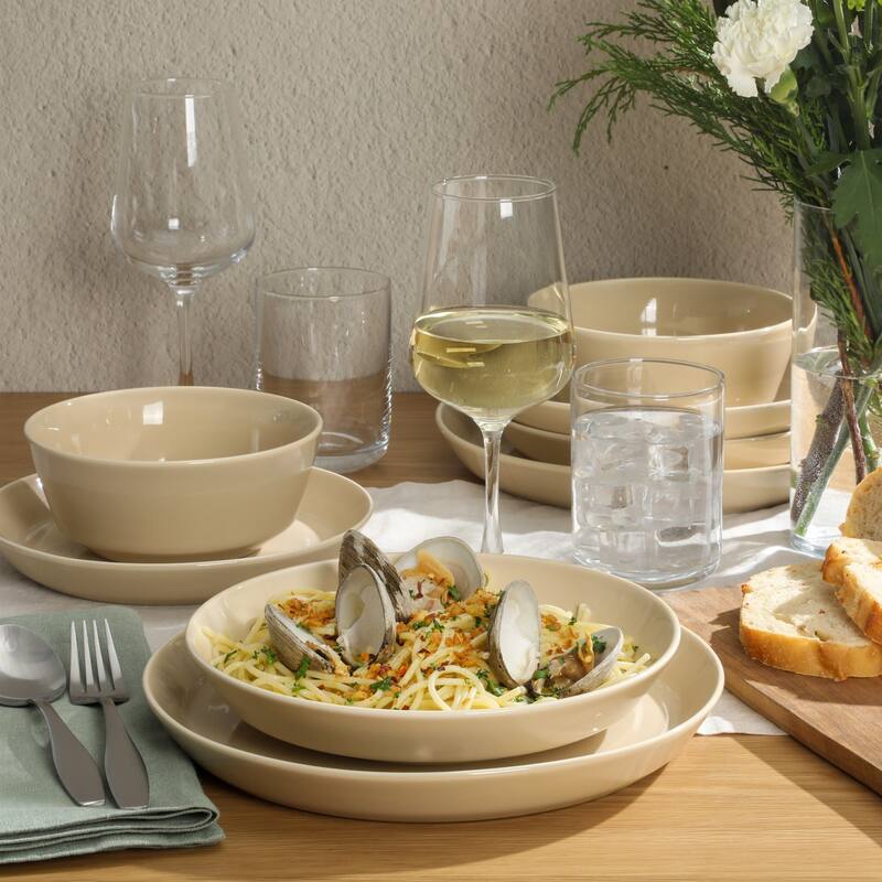 Gibson Home Summer Shades 16 Piece Plates and Bowls Dishes Service for 4 Stoneware Dinnerware Set