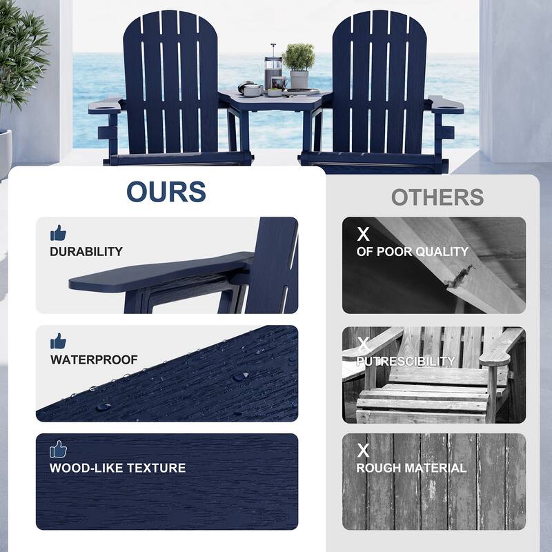 Outdoor All Weather Adirondack Chairs with Movable Footrests, Set of 5/3.