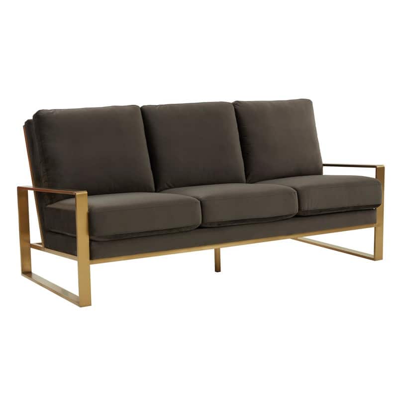 Jefferson Modern Velvet 3 Seater Sofa Couch with Brushed Gold Stainless Steel Base, Removable Cushions for Living Room or Lounge