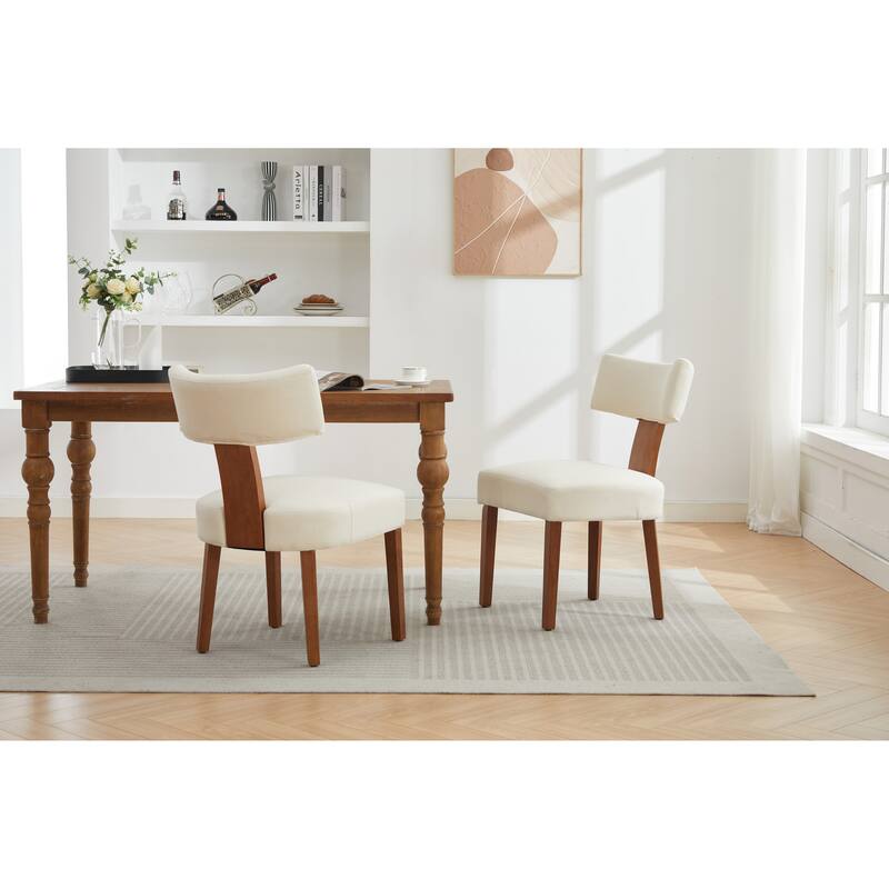 Linen Dining Chairs Set of 2, Armless Chairs with Curved Upholstered Backrest and Wooden Legs for Dining Room