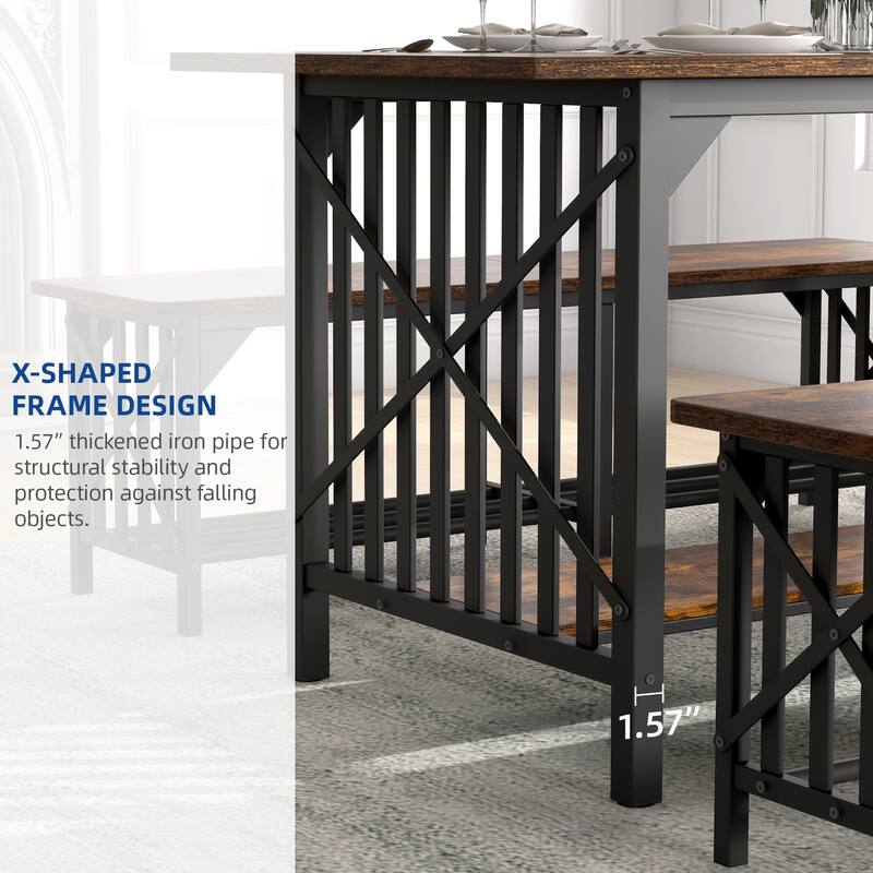 Moasis 3-Piece Dining Table Set with 2 Benches for Kitchen Dining Room